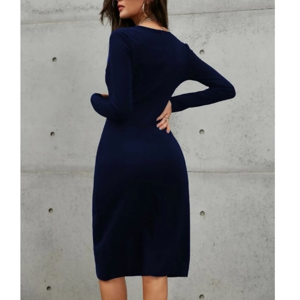 Boho navy blue button detail asymmetrical hem wrap dress - Picture 11 of 14